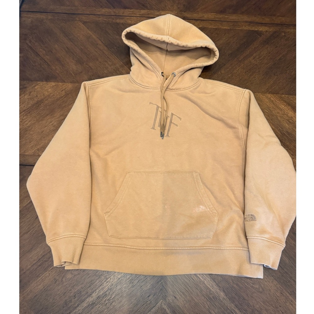The North Face Womens TNF Logo Hoodie Tan Beige Pullover Sweatshirt Medium